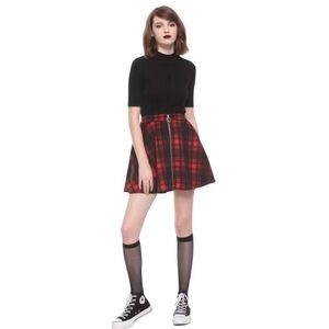 Hot Topic Red and Black Plaid Skater Skirt